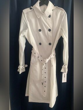 Jane Post White Double-Breasted Trench Coat with Belt